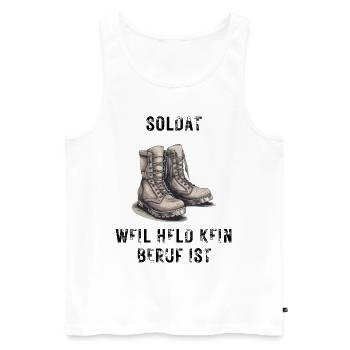 Soldat weil held kein Beruf ist - Männer Premium Bio Tank Top - Weiß - Vorne - AI Model Male 178 light (178cm)