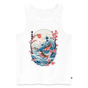 Vintage Ukiyo-E Koi Karpfen Kirschblüten Design - Männer Premium Bio Tank Top - Weiß - Vorne - Michal (187cm)