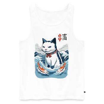 Ukiyo-E Chat Pêche Japon Art Streetwear - Débardeur bio Premium Homme - blanc - Devant - Michal (187cm)