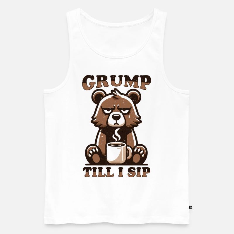Mürrischer Bär Mit Kaffee - Männer Premium Bio Tank Top - Weiß