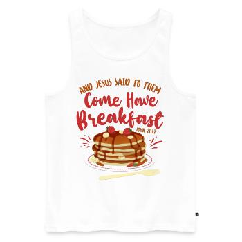 Citation biblique pour enfants amoureux des crêpes - Débardeur bio Premium Homme - blanc - Devant - AI Model Male 178 light (178cm)