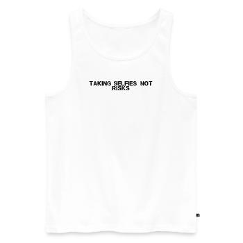 Hiking - Taking selfies, not risks - Men's Premium Organic Tank Top - white - Front - Michal (187cm)