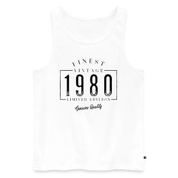 Finest Vintage des années 1980 Anniversaire des années 1980 - Débardeur bio Premium Homme - blanc - Devant - AI Model Male 178 light (178cm)