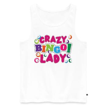 Joueur de bingo Crazy Bingo Lady - Débardeur bio Premium Homme - blanc - Devant - Michal (187cm)