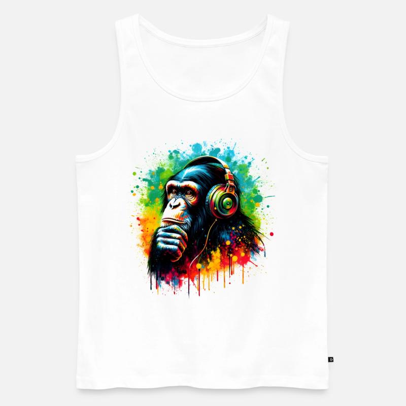 Banksy DJ Monkey Thinker - Männer Premium Bio Tank Top - Weiß