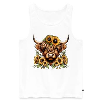 Scottish Highland Cattle Sunflower - Men's Premium Organic Tank Top - white - Front - AI Model Male 178 light (178cm)