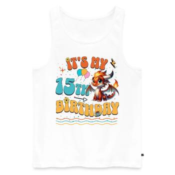 Dragon 15th Birthday Dragon - Men's Premium Organic Tank Top - white - Front - Michal (187cm)