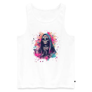 Betendes Skelett mit bunten Farben - Männer Premium Bio Tank Top - Weiß - Vorne - AI Model Male 178 light (178cm)