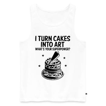 I Turn Cakes Into Art What's Your Superpower Baker - Men's Premium Organic Tank Top - white - Front - AI Model Male 178 light (178cm)