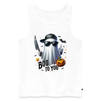 Halloween Partnerlook Boo to You Gespenst Design - Männer Premium Bio Tank Top - Weiß - Vorne - Michal (187cm)