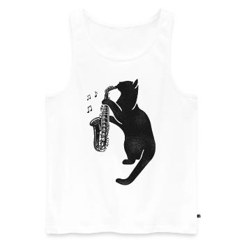 Saxophone Cat - Men's Premium Organic Tank Top - white - Front - Michal (187cm)