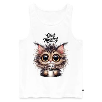 Cat Coffee Good Morning Office Morning Grouch Funny - Men's Premium Organic Tank Top - white - Front - AI Model Male 178 light (178cm)