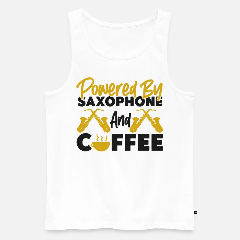 Saxophone Coffee Powered By - Männer Premium Bio Tank Top - Weiß