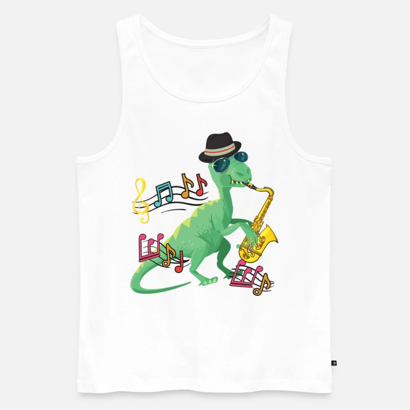 Saxophone T-Rex Jazz - Männer Premium Bio Tank Top - Weiß
