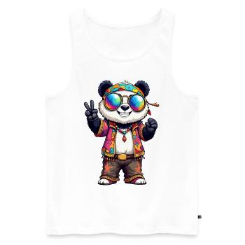 Hippie 70s 1970s 60s Party Panda - Men's Premium Organic Tank Top - white - Front - Michal (187cm)