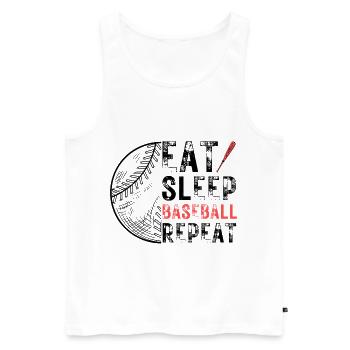 Manger dormir baseball répéter dire - Débardeur bio Premium Homme - blanc - Devant - AI Model Male 178 light (178cm)