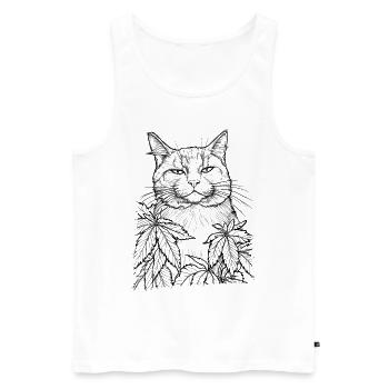Cat with Hemp : Funny Look House Tiger - Men's Premium Organic Tank Top - white - Front - Michal (187cm)