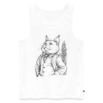 Cat in a suit: Elegant house tiger hemp plant - Men's Premium Organic Tank Top - white - Front - Michal (187cm)