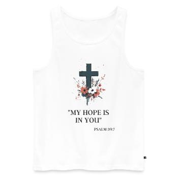 Cross with Psalm 39:7: My Hope in You - Men's Premium Organic Tank Top - white - Front - Michal (187cm)