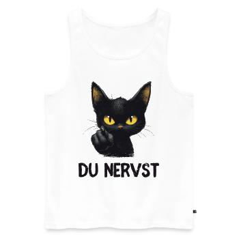 Witzige schwarze Katze sagt: Du nervst - Männer Premium Bio Tank Top - Weiß - Vorne - AI Model Male 178 light (178cm)