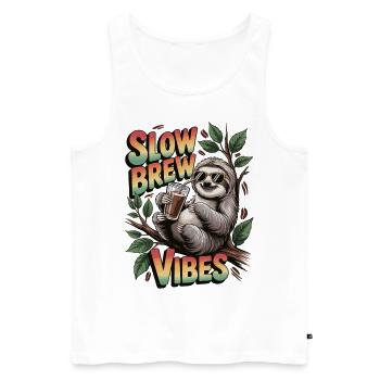 Slow Brew Vibes für Kaffeefans - Männer Premium Bio Tank Top - Weiß - Vorne - AI Model Male 178 light (178cm)
