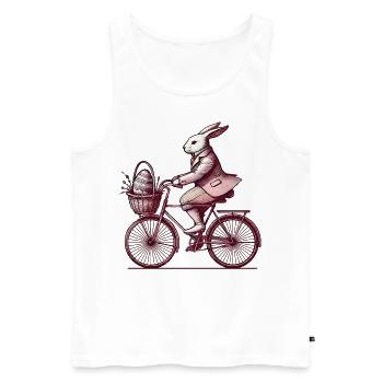 Lapin de Pâques Vélo Style Rétro - Débardeur bio Premium Homme - blanc - Devant - Michal (187cm)