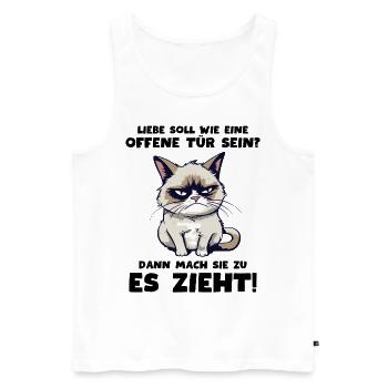 Süße Grump Katze: "Liebe ist wie eine offene Tür" - Männer Premium Bio Tank Top - Weiß - Vorne - Michal (187cm)