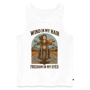Du vent dans mes cheveux La liberté dans mes yeux Femmes - Débardeur bio Premium Homme - blanc - Devant - AI Model Male 178 light (178cm)