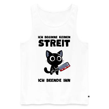 Katze mit Messer – Ich beende jeden Streit - Männer Premium Bio Tank Top - Weiß - Vorne - Michal (187cm)