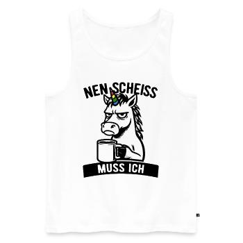 Freches Einhorn - Nen Scheiß muss ich - Kaffee - Männer Premium Bio Tank Top - Weiß - Vorne - Michal (187cm)