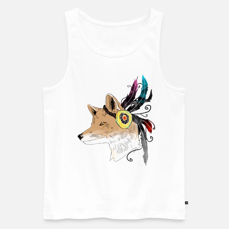 Fuchs mit Feder / Indianer - Männer Premium Bio Tank Top - Weiß