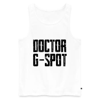 Docteur G point | Doctor G-Spot | Va au point - Débardeur bio Premium Homme - blanc - Devant - AI Model Male 178 light (178cm)