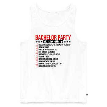 Bachelor todo Junggesellenabschied Checkliste - Männer Premium Bio Tank Top - Weiß - Vorne - Michal (187cm)