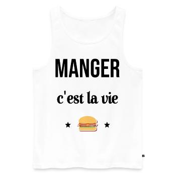 Manger c'est la vie Hamburger Humour - Débardeur bio Premium Homme - blanc - Devant - Michal (187cm)