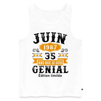 35 Ans Anniversaire Vintage Né(e) en Juin 1987 - Débardeur bio Premium Homme - blanc - Devant - Michal (187cm)