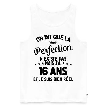 J'ai 16 Ans et je suis bien réel - perfection - Débardeur bio Premium Homme - blanc - Devant - Michal (187cm)