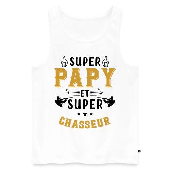 Super papy et Super Chasseur - Débardeur bio Premium Homme - blanc - Devant - Michal (187cm)