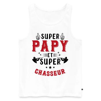 Super papy et Super Chasseur - Débardeur bio Premium Homme - blanc - Devant - Michal (187cm)