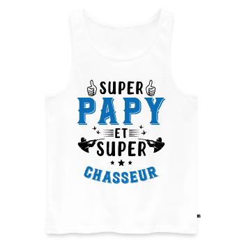 Super papy et Super Chasseur - Débardeur bio Premium Homme - blanc - Devant - Michal (187cm)