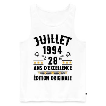 28 Ans Anniversaire Vintage Né(e) en Juillet 1994 - Débardeur bio Premium Homme - blanc - Devant - Michal (187cm)