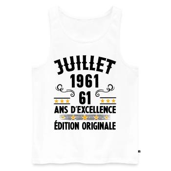 61 Ans Anniversaire Vintage Né(e) en Juillet 1961 - Débardeur bio Premium Homme - blanc - Devant - AI Model Male 178 light (178cm)
