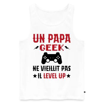 Un Papa Geek Ne Vieillit Pas Il Level Up - Débardeur bio Premium Homme - blanc - Devant - Michal (187cm)