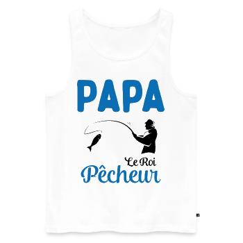Cadeau Papa Pêcheur Roi de Pêche - Débardeur bio Premium Homme - blanc - Devant - Michal (187cm)
