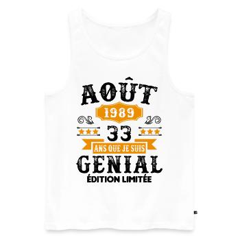 33 Ans Anniversaire Vintage Né(e) en Août 1989 - Débardeur bio Premium Homme - blanc - Devant - Michal (187cm)