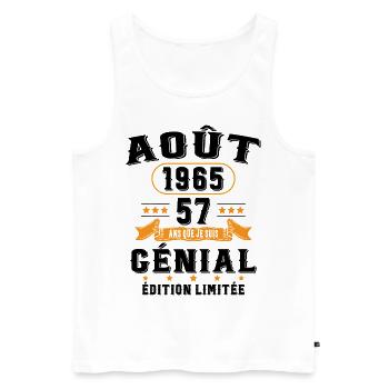 57 Ans Anniversaire Vintage Né(e) en Août 1965 - Débardeur bio Premium Homme - blanc - Devant - Michal (187cm)