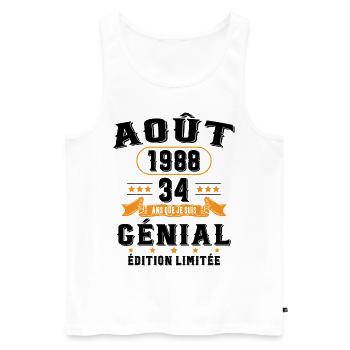 34 Ans Anniversaire Vintage Né(e) en Août 1988 - Débardeur bio Premium Homme - blanc - Devant - Michal (187cm)