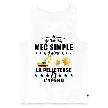Un Mec Simple J'aime La Pelleteuse Et L'apéro - Débardeur bio Premium Homme - blanc - Devant - Michal (187cm)