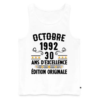 30 Ans Anniversaire Vintage Né(e) en Octobre 1992 - Débardeur bio Premium Homme - blanc - Devant - Michal (187cm)
