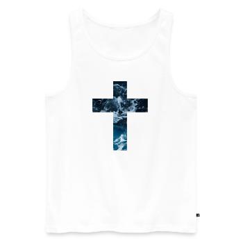 Living Water Christian Cross - Männer Premium Bio Tank Top - Weiß - Vorne - Michal (187cm)