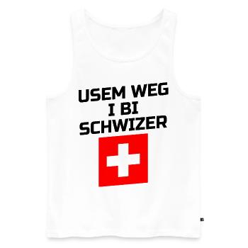 Usem Weg i bi Schwizer ! Suisse suisse allemande - Débardeur bio Premium Homme - blanc - Devant - AI Model Male 178 light (178cm)
